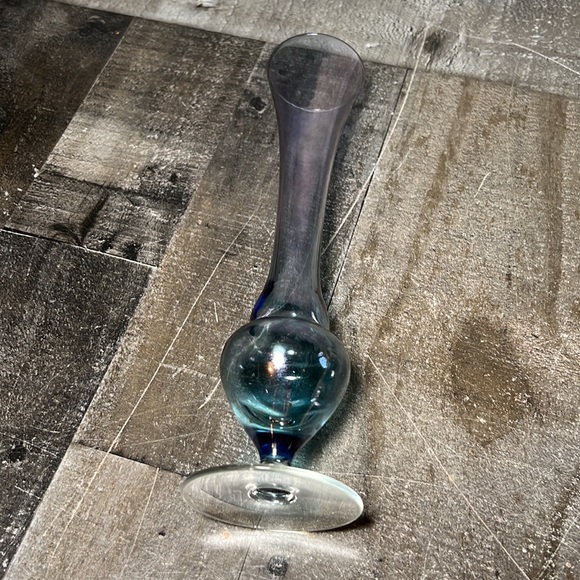 Vintage Hand Blown See Thru Blue Glass with Clear Base - Picture 4 of 5